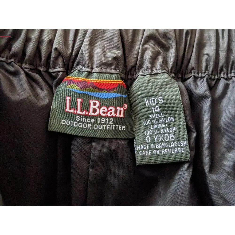 L.L. Bean Kids Size 14 Full Zip Rain Wind Pants 100% Nylon Adjust Waist 0 YX06